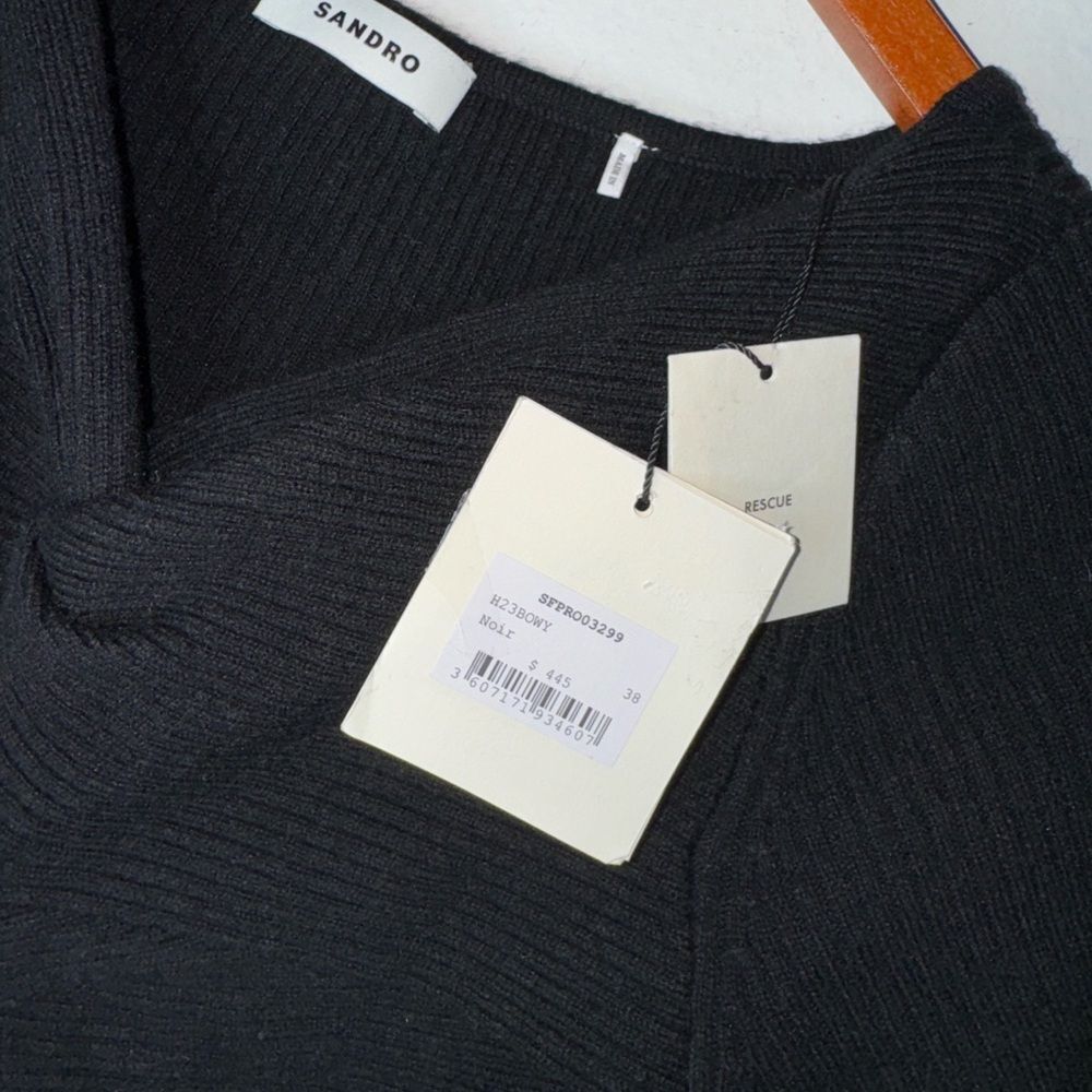SANDRO WOOL & CASHMERE-BLEND SWEATER DREDS BLACK SIZE 38/M - Picture 10 of 12
